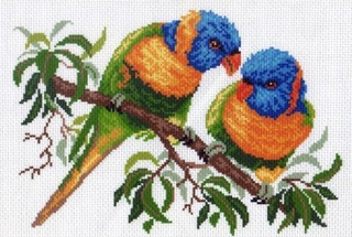 "Волнистые попугайчики"-0494 канва с рисунком