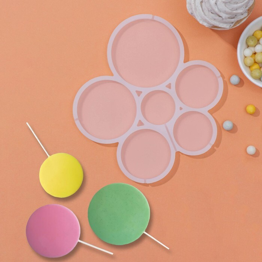 Форма силиконовая для карамели "Круги Микс" 6 ячеек 17*15,5*0,7 см