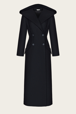 Черное шерстяное пальто "Элен" с капюшоном