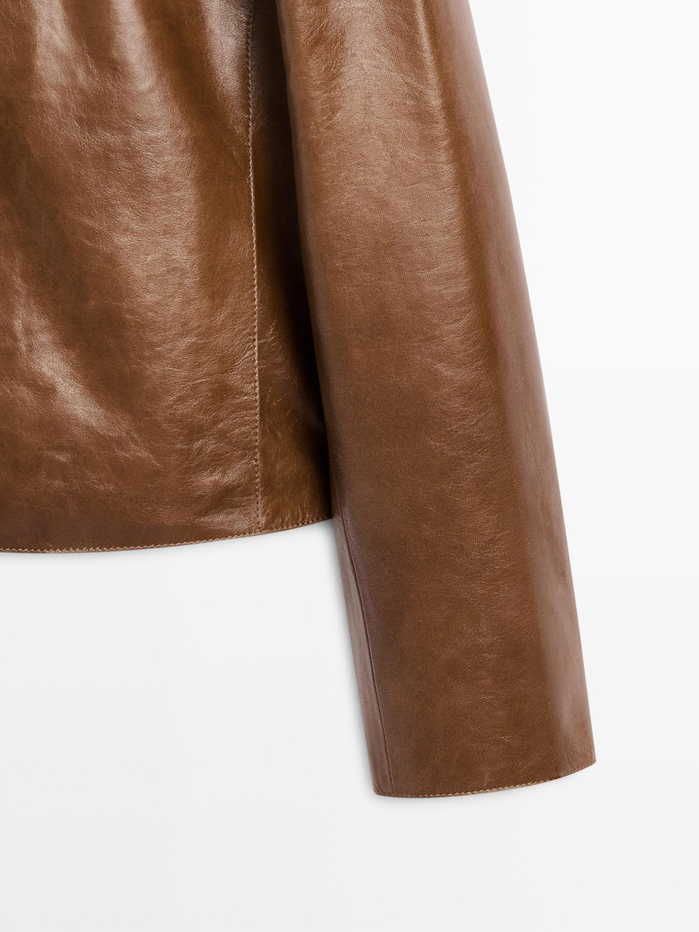 Massimo Dutti Укороченная куртка из кожи наппа, цвет верблюжьей шерсти