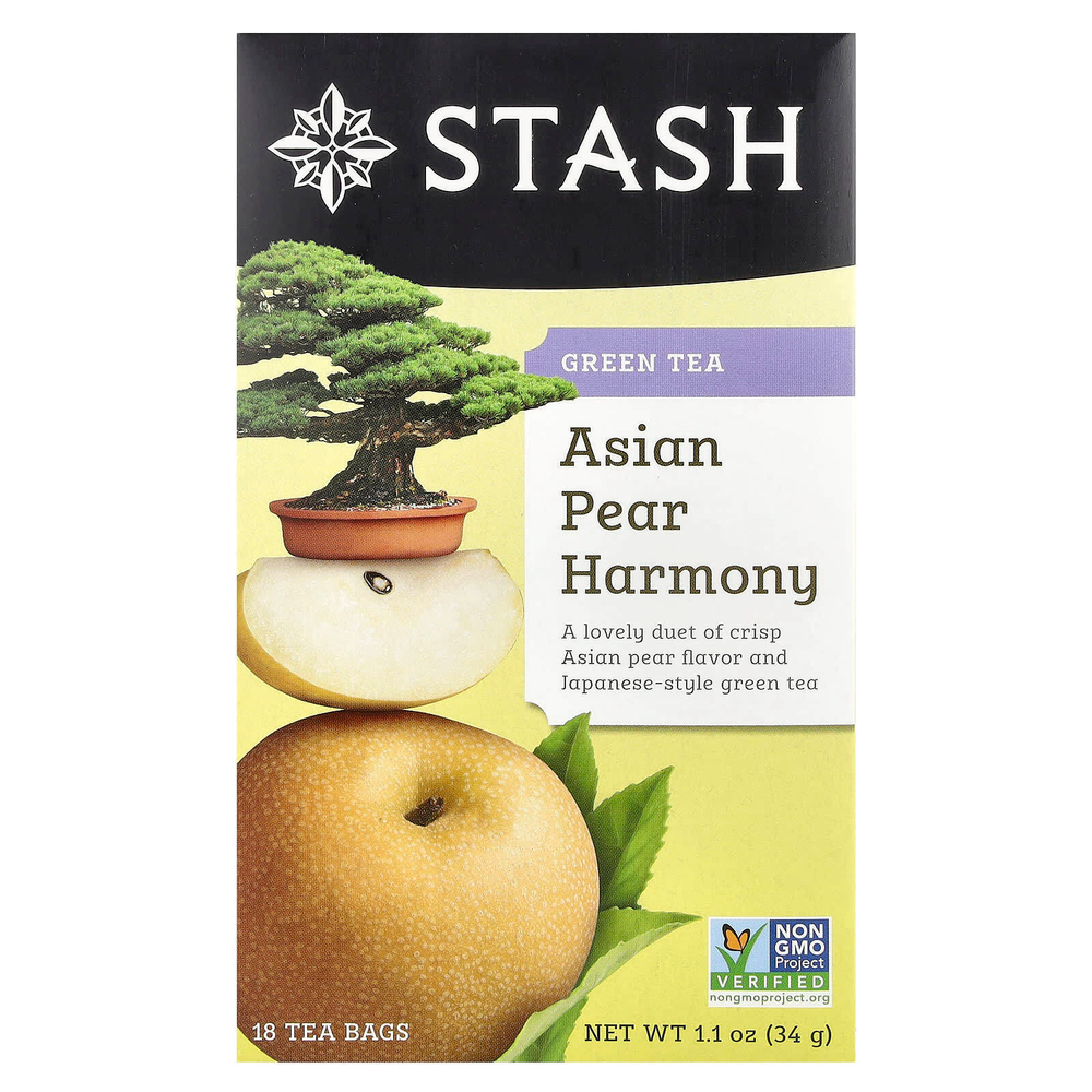 Stash Tea, зеленый чай, азиатская груша, 18 чайных пакетиков, 34 г (1,1 унции)