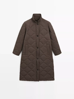 Massimo Dutti Удлиненный непромокаемый пуховик, темный хаки