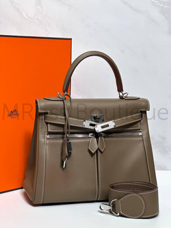 Сумка Hermes Kelly Lakis женская кожаная коричневая