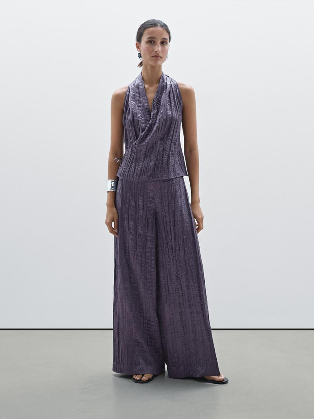 Massimo Dutti Топ с плиссировкой, фиолетовый