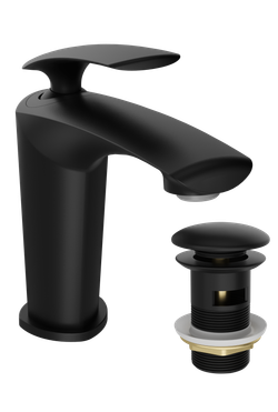 Смеситель для раковины STWORKI Гётеборг S03010BK + донный клапан SW-001BK матовый черный