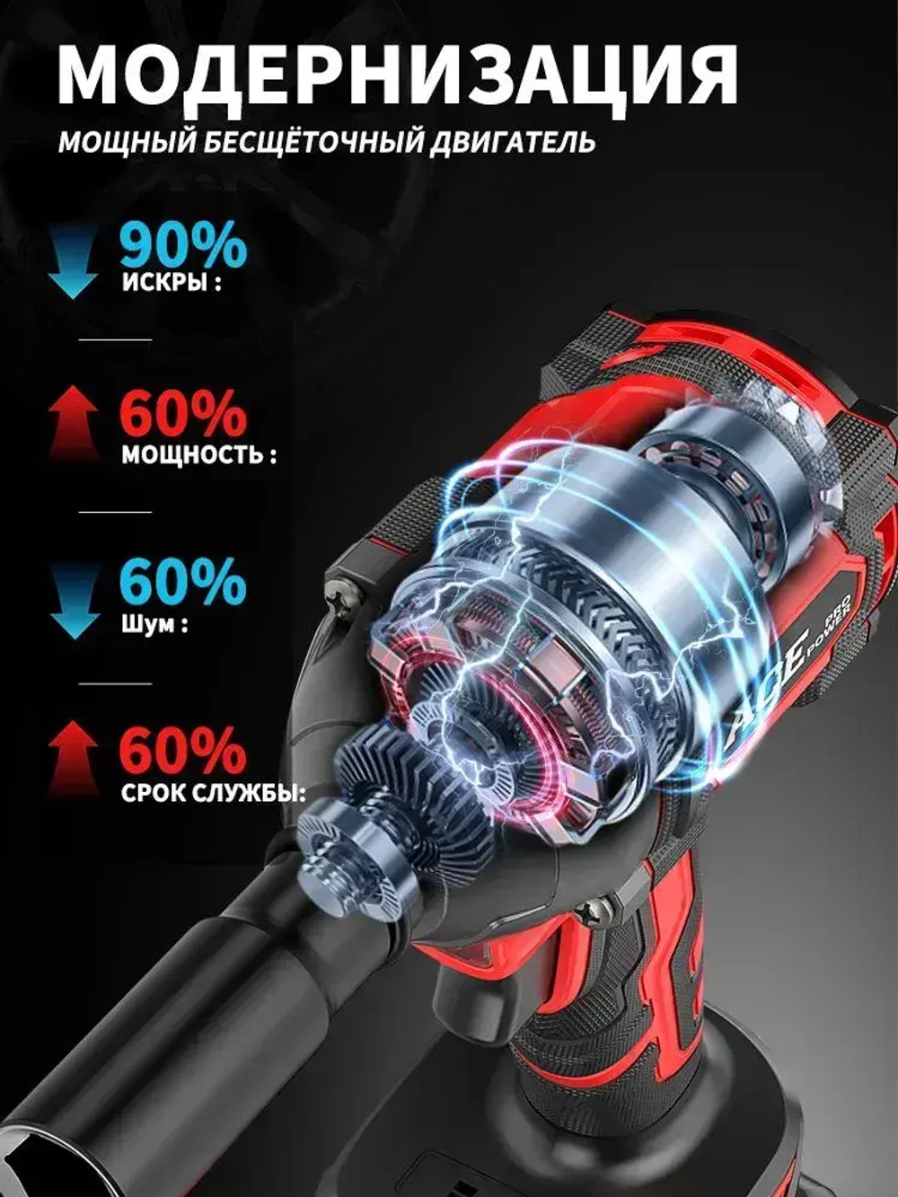 AcePower 20B 400Н.м Беспроводной ударный гайковёрт МАКС. 3000 ОБ/МИН