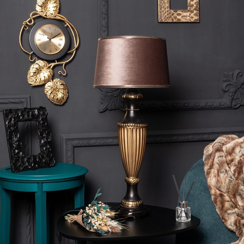 Настольная лампа Ваза Ребристая Бронза с абажуром Тюссо Кофе