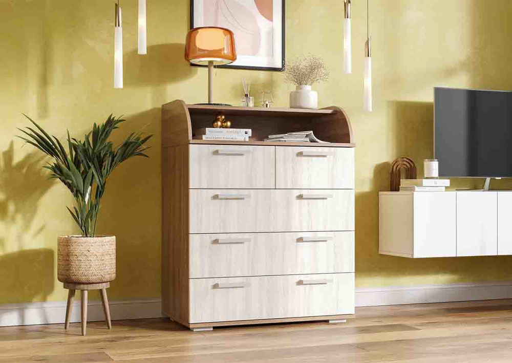 К-1 Комод 5 ящиков и 1 полка Ясень шимо темный / Ясень шимо светлый