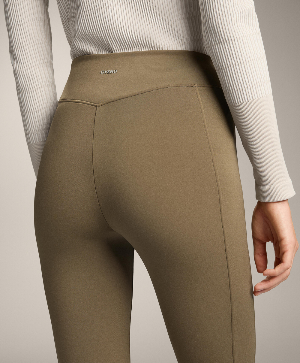 OYSHO Теплые легинсы с высокой посадкой и карманами длиной до щиколотки, хаки
