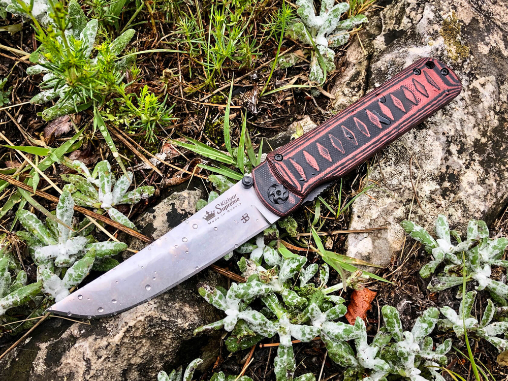 Складной нож Whisper D2 StoneWash Red, на подшипнике