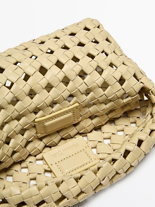 Massimo Dutti Небольшая плетеная сумка из кожи наппа, лаймовый