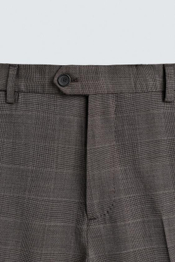 ZARA КОСТЮМНЫЕ БРЮКИ В КЛЕТКУ ИЗ 100% ШЕРСТИ, КОРИЧНЕВЫЙ