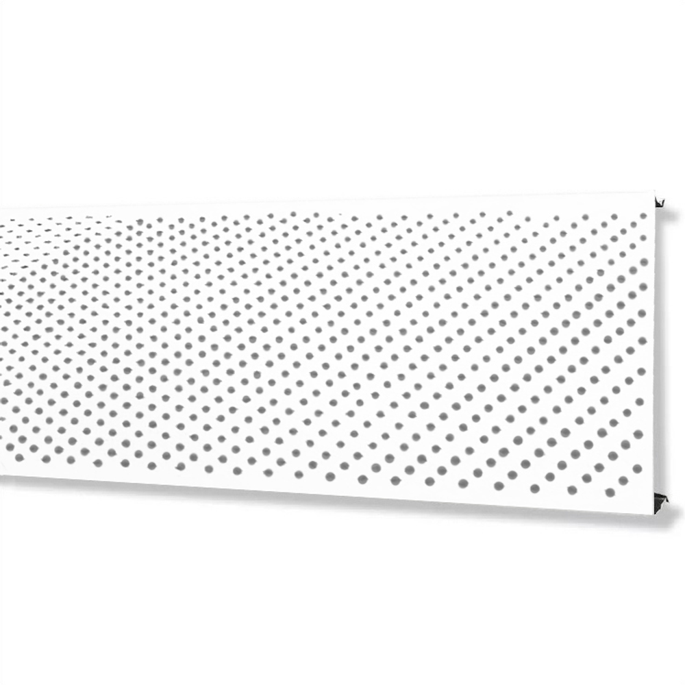 Реечный алюминиевый потолок Cesal жемчужный белый перфорированный D=1.8 мм. С01-S