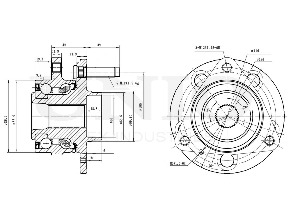 Ступица передняя (с ABS) UNIO HUB-20054