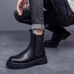 PLO CART Cow Split Leather Crew Chelsea Boots Men"s Black