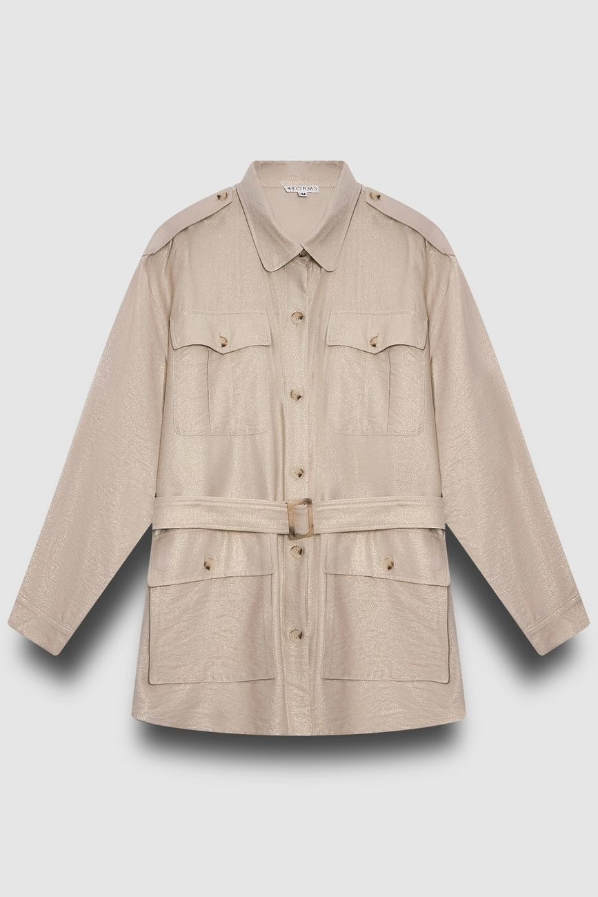 Рубашка с накладными карманами в стиле сафари, золотой