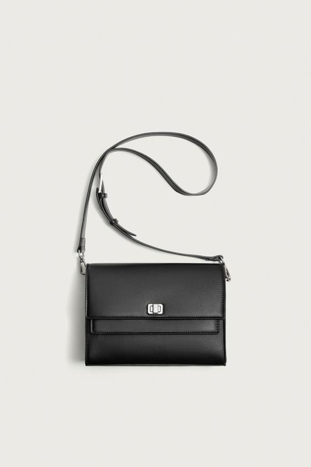 ZARA СУМКА С ДВУМЯ КЛАПАНАМИ, ЧЕРНЫЙ