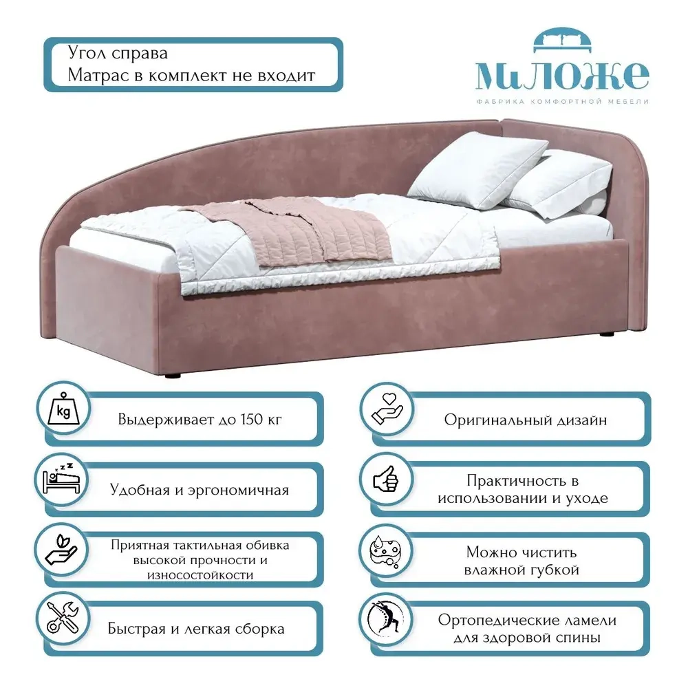 Кровать Элис 90х200 Терракотовый Правый Угол