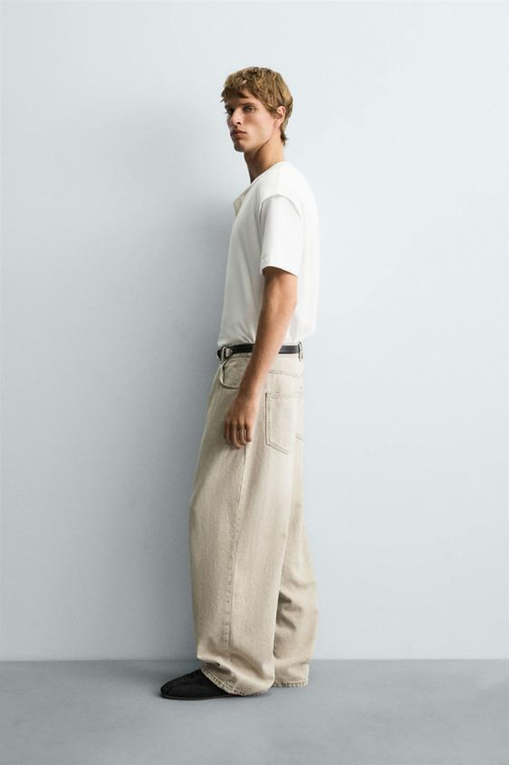 ZARA ДЖИНСЫ BAGGY FIT, БЕЖЕВЫЙ