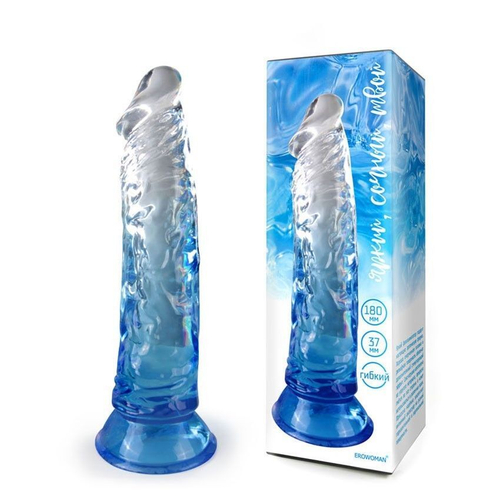 Фаллоимитатор Erowoman-Eroman, синий, 20,5 см, гибкий на присоске