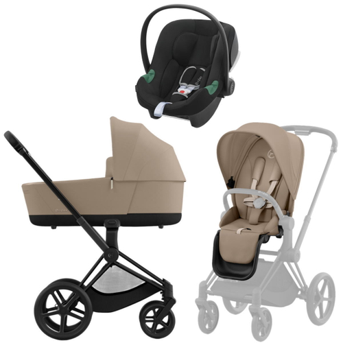 Коляска 3 в 1 Cybex Priam IV Matt Black complete и автокресло Aton B2 i-Size Volcano Black Cozy Beige