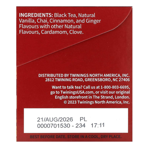 Twinings, ароматизированный черный чай, французская ваниль, 20 чайных пакетиков, 40 г (1,41 унции)