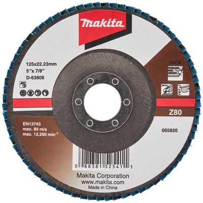 Диск лепестковый Makita 125*22мм К80 угловой, основа стекловол.   D-63806