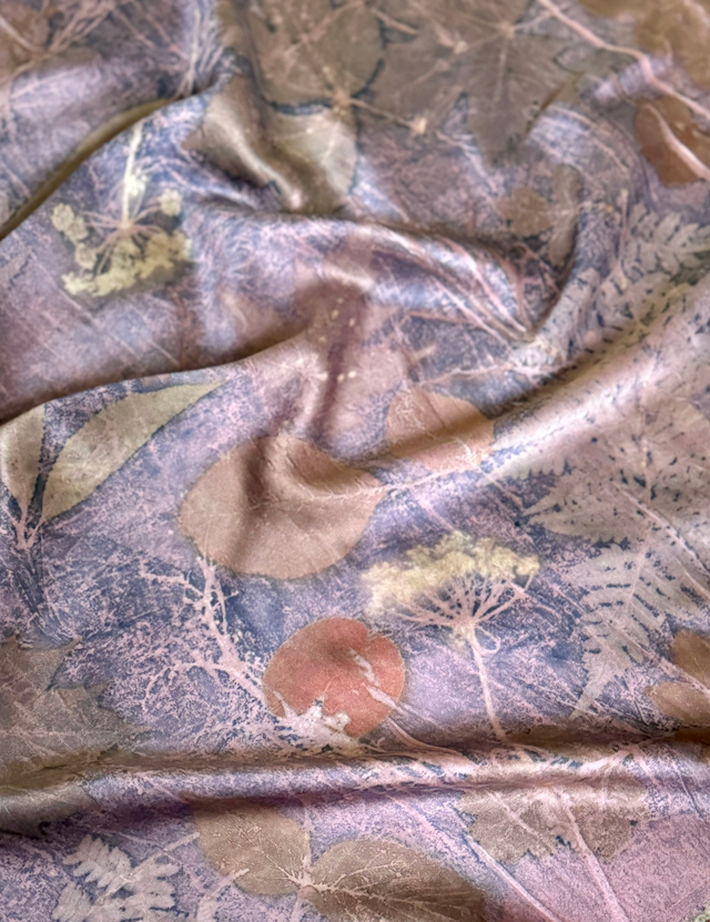 Шелковый платок «Сиреневый лес», экопринт