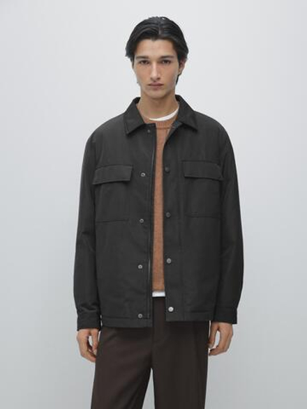 Massimo Dutti Тонкая водонепроницаемая куртка с карманами, коричневый