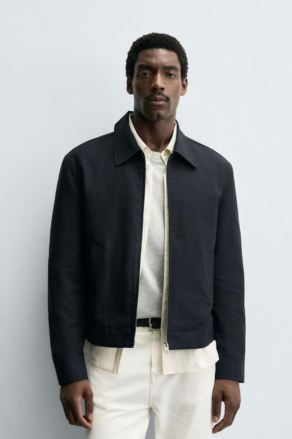 ZARA УКОРОЧЕННАЯ КУРТКА ИЗ ХЛОПКА, МОРСКОЙ СИНИЙ