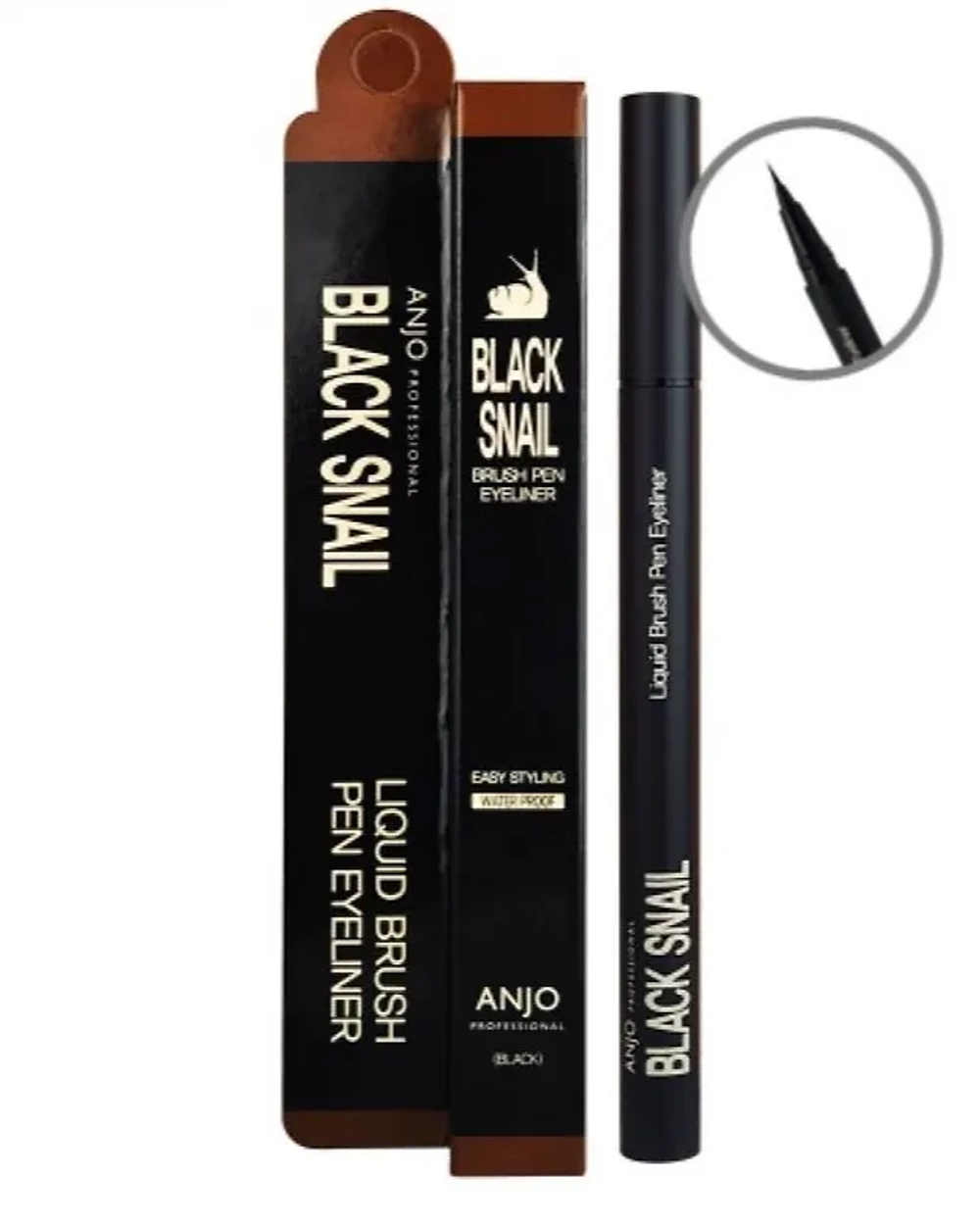 Anjo Professional Eyeliner Brush Pen Liquid Black Snail Подводка для глаз с муцином улитки, 0,5 мл