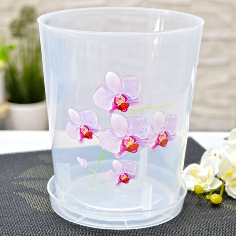 Горшок для орхидеи Декор 1,2л с поддоном, прозрачный