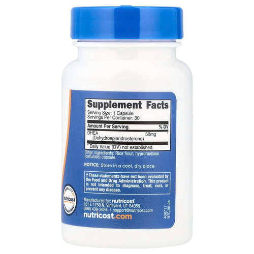 Nutricost, ДГЭА, 50 мг, 30 капсул