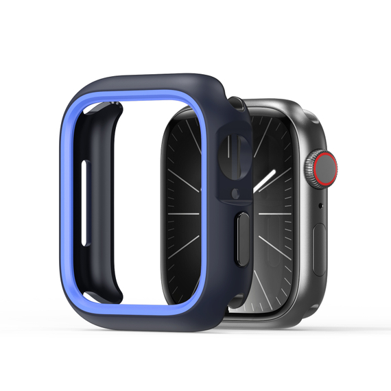 Чехол-бампер для часов Apple Watch 44мм для моделей 4, 5, 6 и SE, черный с синими вставками (Midnight/Blue) от Dux Ducis, серия Bamo Series Case