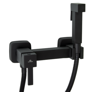 12201-C Set Смеситель для гиг. душа КВАДРАТ (ЧЕРНЫЙ)  GANZER  (10/1шт)