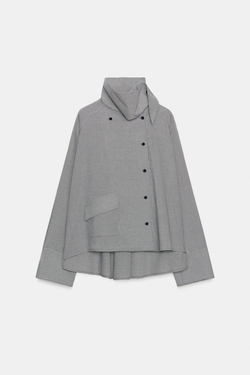 ZARA РУБАШКА ОВЕРСАЙЗ В КЛЕТКУ С КАРМАНОМ — ZW COLLECTION, МОРСКОЙ СИНИЙ