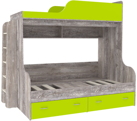 Двухъярусная кровать КарИВи Дуэт-15 с деревянной лестницей Бетон Лайм