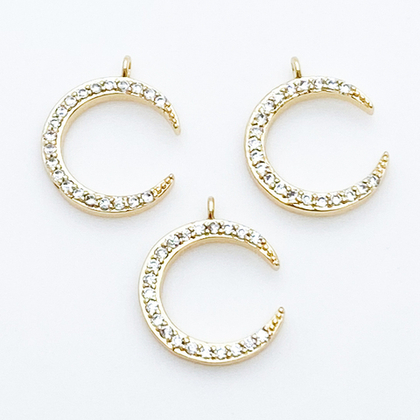 Подвеска Месяц, цвет золото, фианиты, размер 13*11 мм, цена за 1 шт