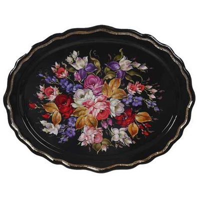Уникальный жостовский поднос декоративный, размер 24х20 см (Уникальный), металлический