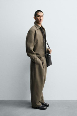 ZARA БРЮКИ BALLOON FIT С ЗАЩИПАМИ, ХАКИ