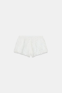 ZARA ШОРТЫ С ВЫШИВКОЙ ZW COLLECTION, ЖЕЛТОВАТО-БЕЛЫЙ