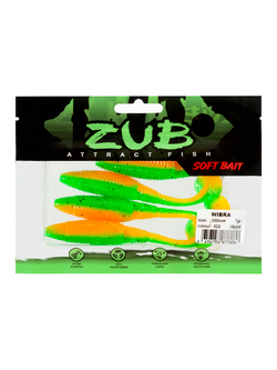 Приманка ZUB-WIBRA 100мм(4")-4шт, (цвет 022) зеленый верх -оранжевый низ