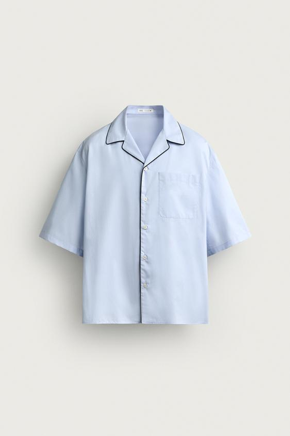 ZARA РУБАШКА RELAXED FIT С КОНТРАСТНЫМ КАНТОМ, НЕБЕСНО-ГОЛУБОЙ