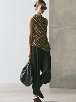 Massimo Dutti Струящийся топ с сборками, горчично-желтый