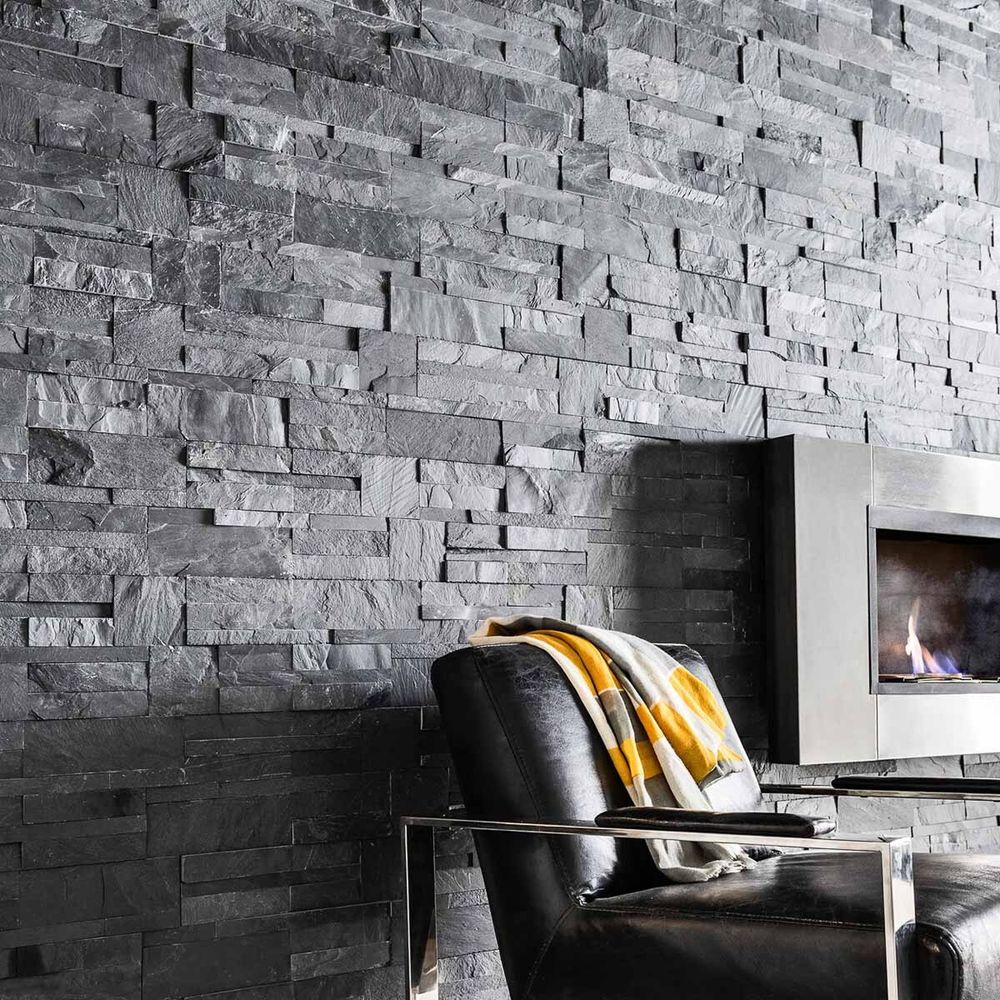 Натуральный камень Сланец черный Pharaon 180x350x10-20 Модерн