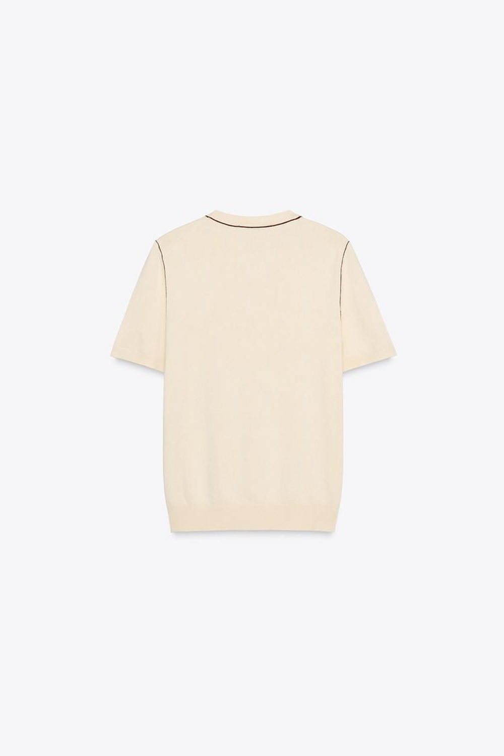 ZARA ТРИКОТАЖНЫЙ ТОП С КОРОТКИМИ РУКАВАМИ И ОКАНТОВКОЙ, ЭКРЮ