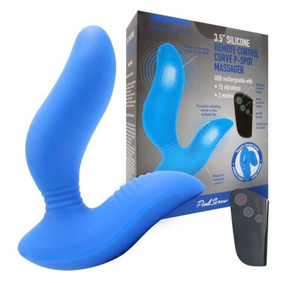 Синий вибромассажер простаты 3,5’’ Remote Control Curve P-spot Massager - 12 см. (Цвет: синий)