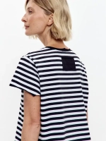 Футболка дизайнерская тельняшка оверсайз с фигурным низом тельняшка/черный