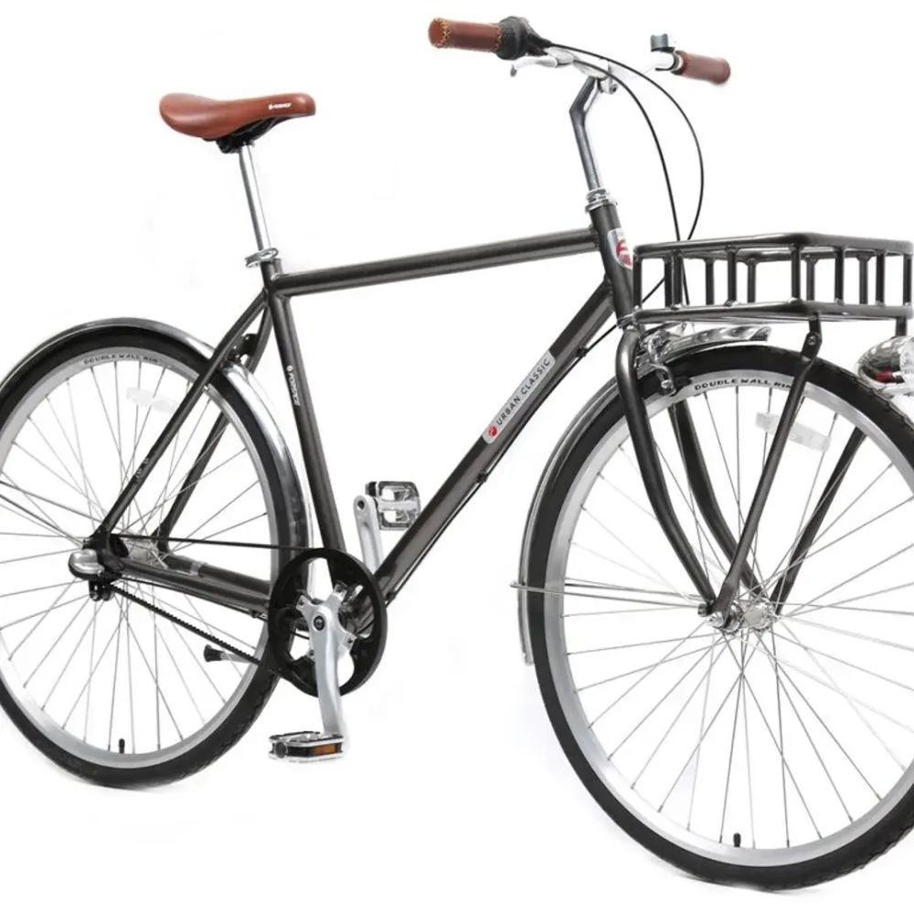 Велосипед Urban Classic M(Al 6061,колесо700с,пер/зад покр35C,3 планетар. скорости, тормаза:U-Brake,зад ножной, ремен. передача,рост до 175см, серый) Forsage-вело FB28005(510)