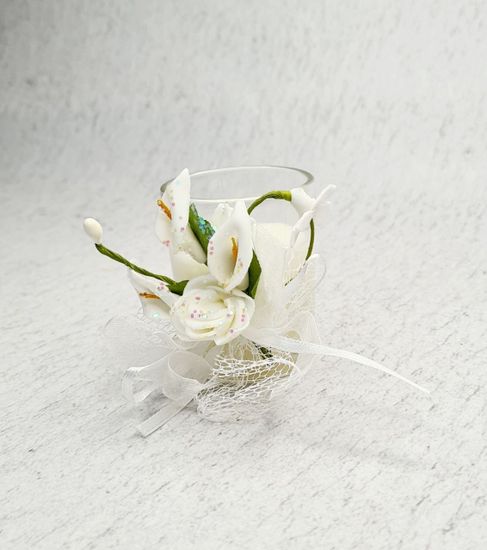 Стеклянные подсвечники-композиции с искусственными цветами "Нежность"